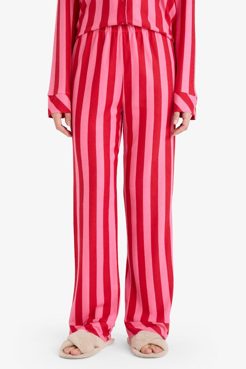 نساء أحمر سيت بجامة مخطط قصة عادية كم طويل - قطعتين