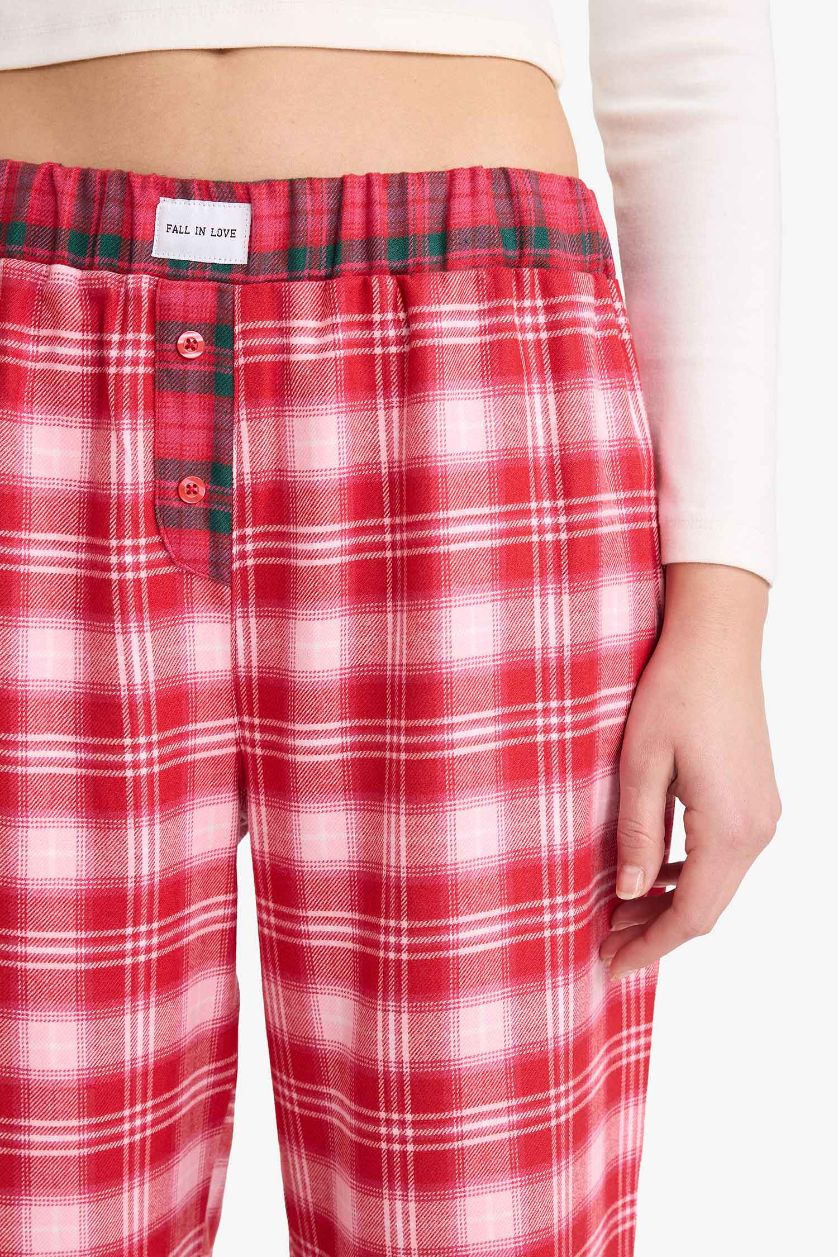 Kadın Kırmızı Regular Fit Flanel Kareli Pijama Altı