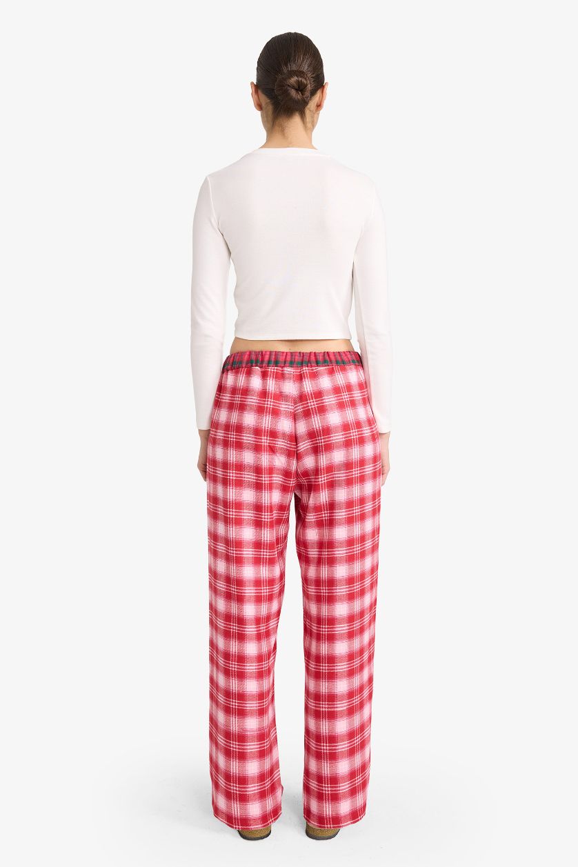 Kadın Kırmızı Regular Fit Flanel Kareli Pijama Altı