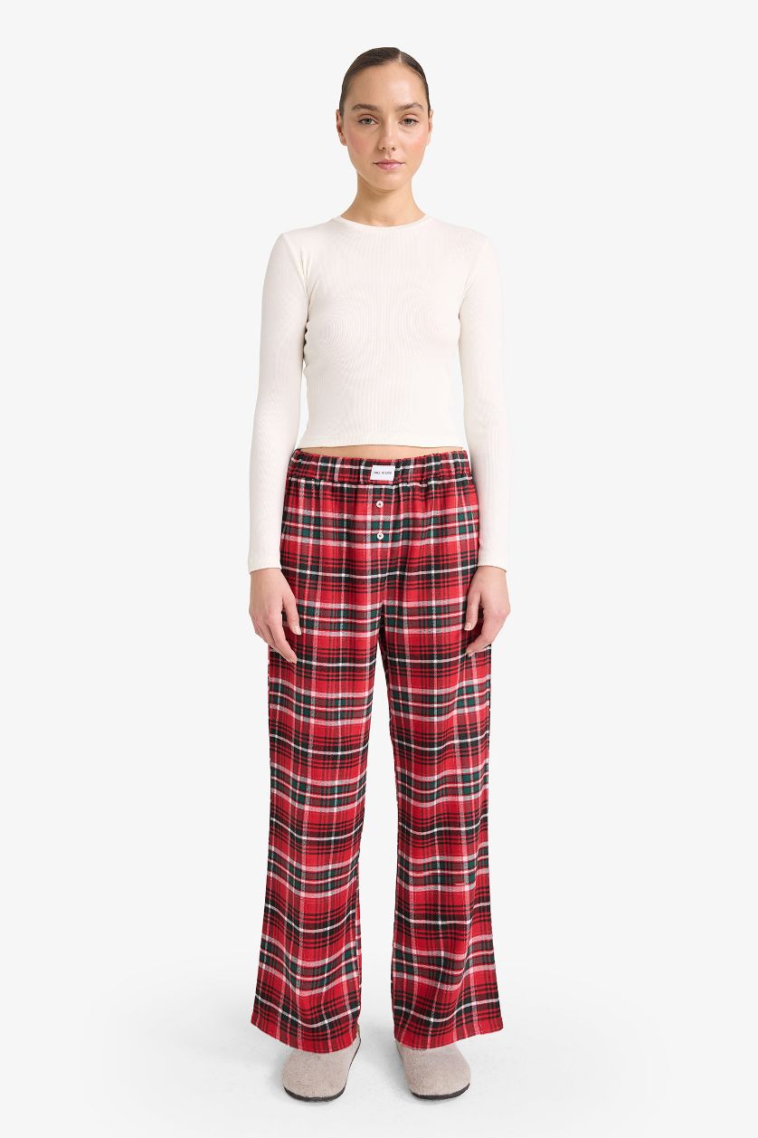 WOMAN Red Regular Fit Plaid Flannel 2 Pieces Pyjama Set