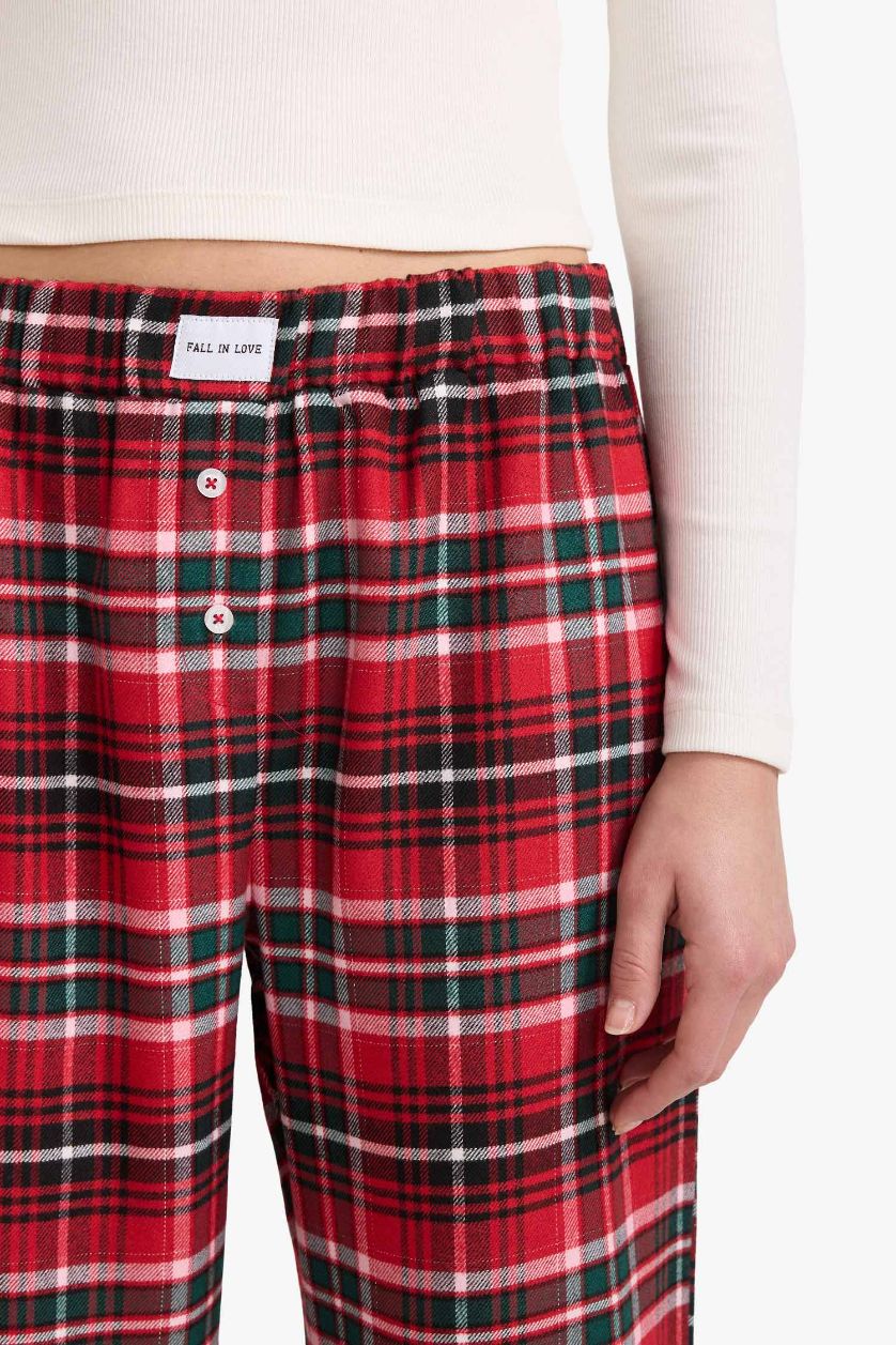 WOMAN Red Regular Fit Plaid Flannel 2 Pieces Pyjama Set