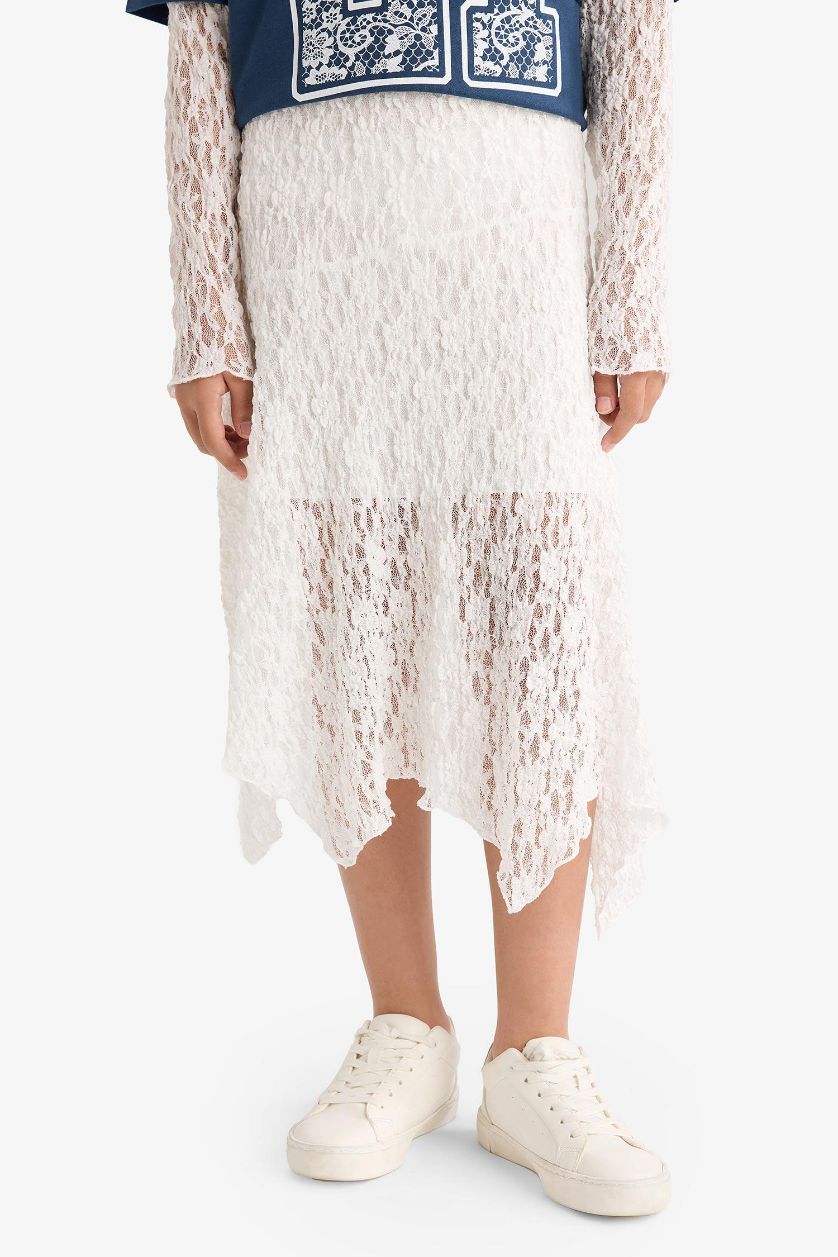 Kız Çocuk - Genç Kız Ekru Dantel Etek Kız Çocuk