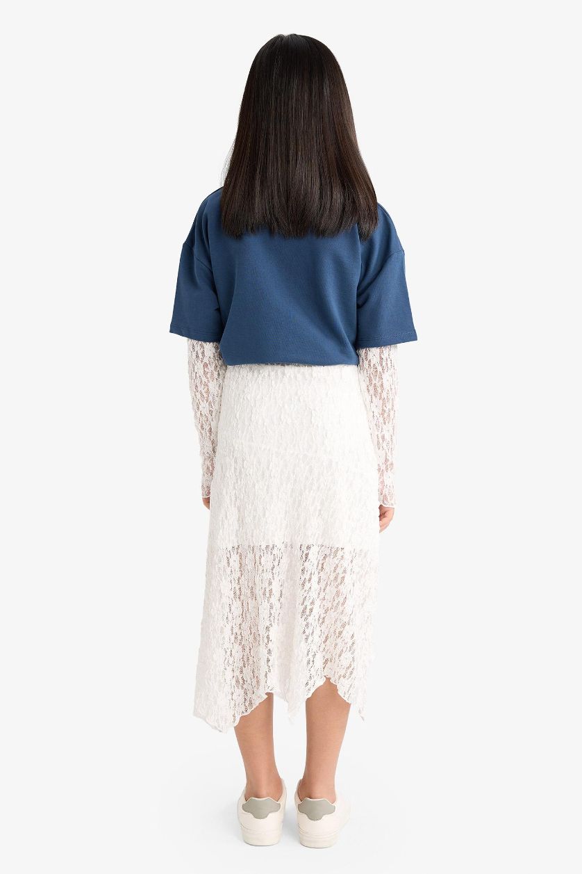 Kız Çocuk - Genç Kız Ekru Dantel Etek Kız Çocuk