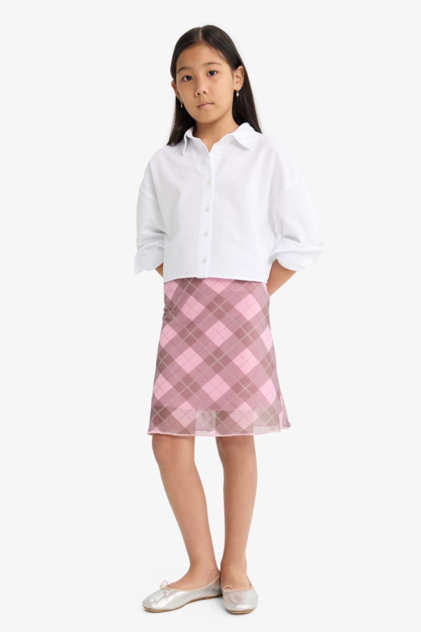 بناتي خمري جيبة تريكو بناتي كاروهات