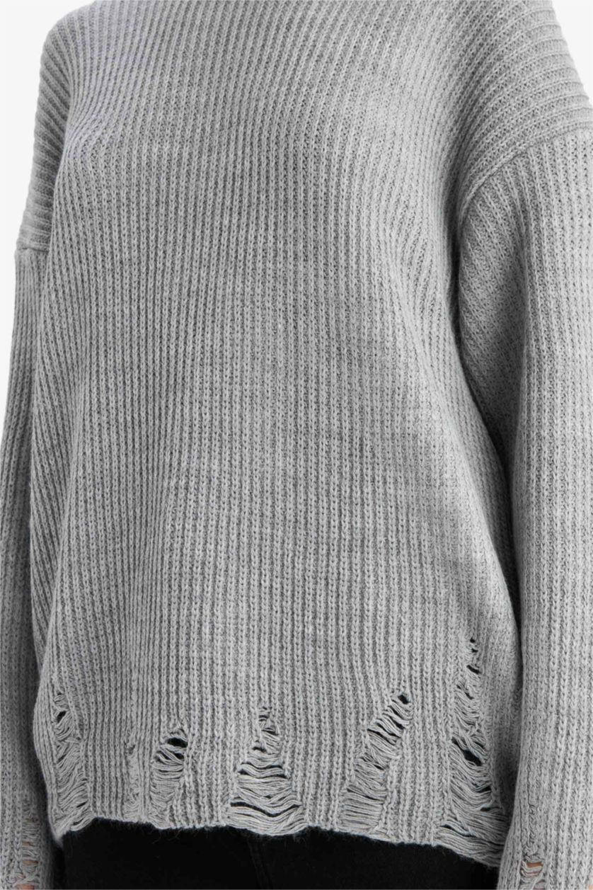 Kadın Gri Oversıze Bisiklet Yaka Kazak