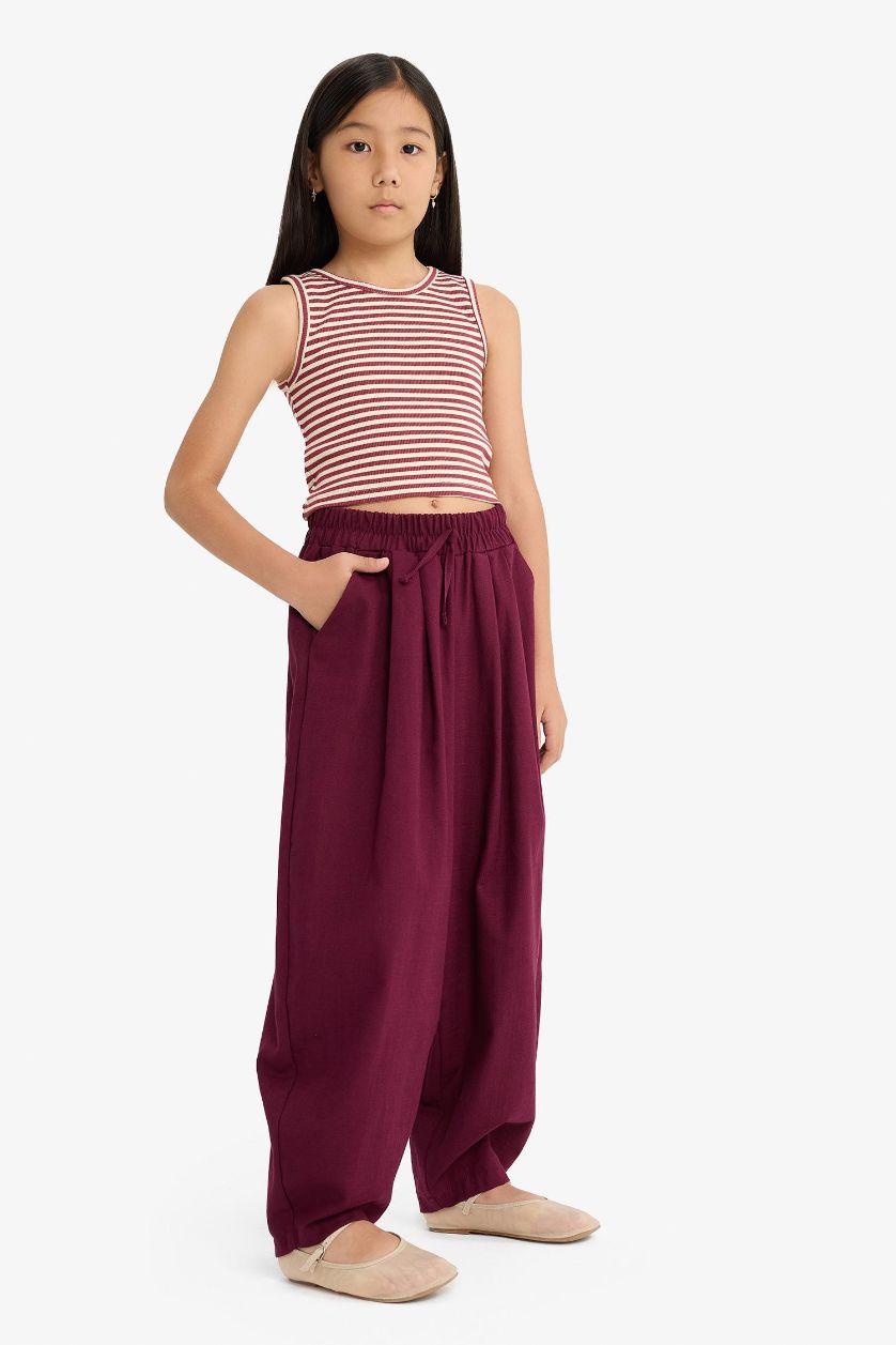GIRLS & TEENS Bordeaux Girl Barrel Fit Cotton Trousers