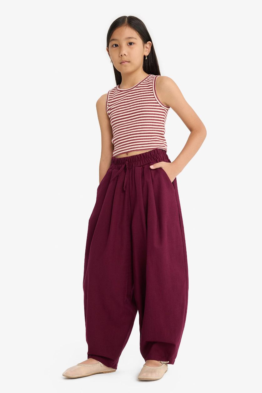GIRLS & TEENS Bordeaux Girl Barrel Fit Cotton Trousers