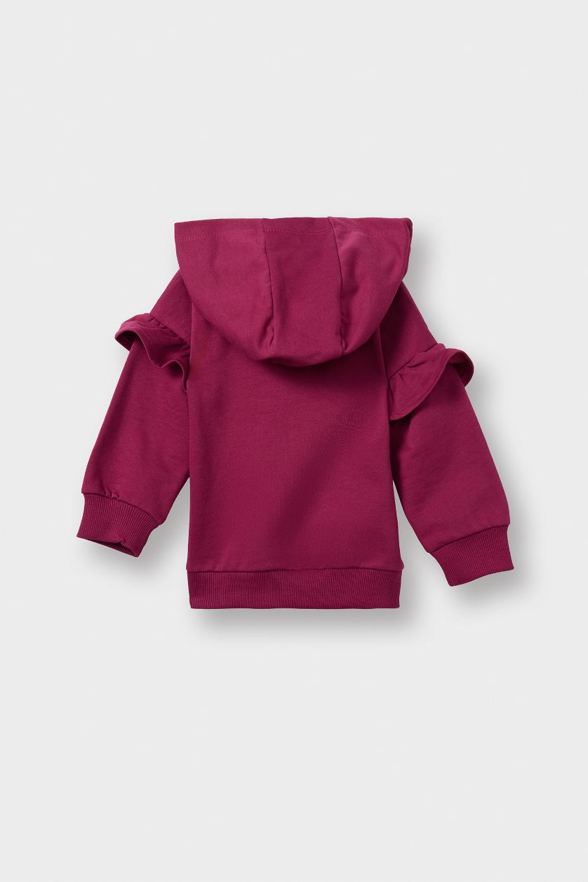 Kız Bebek Bordo Kalp Desenli Kapüşonlu Fermuarlı Sweatshirt Kız Bebek