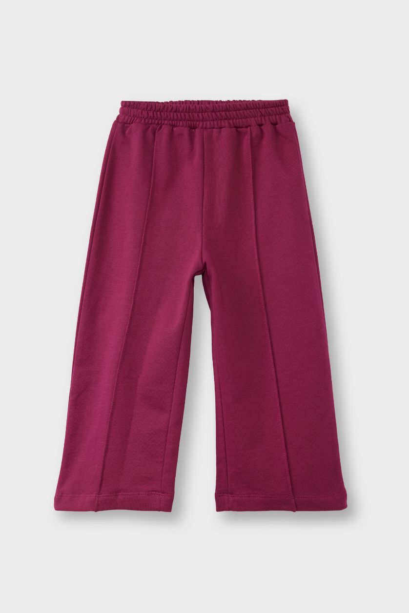 Kız Bebek Bordo Beli Lastikli Wide Leg Geniş Bol Paça Eşofman Altı Kız Bebek