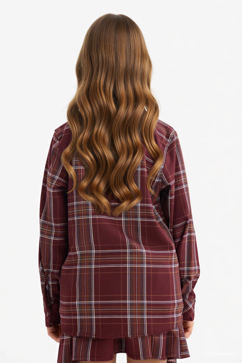 GIRLS & TEENS Bordeaux Girl Oxford Plaid Long Sleeve Shirt