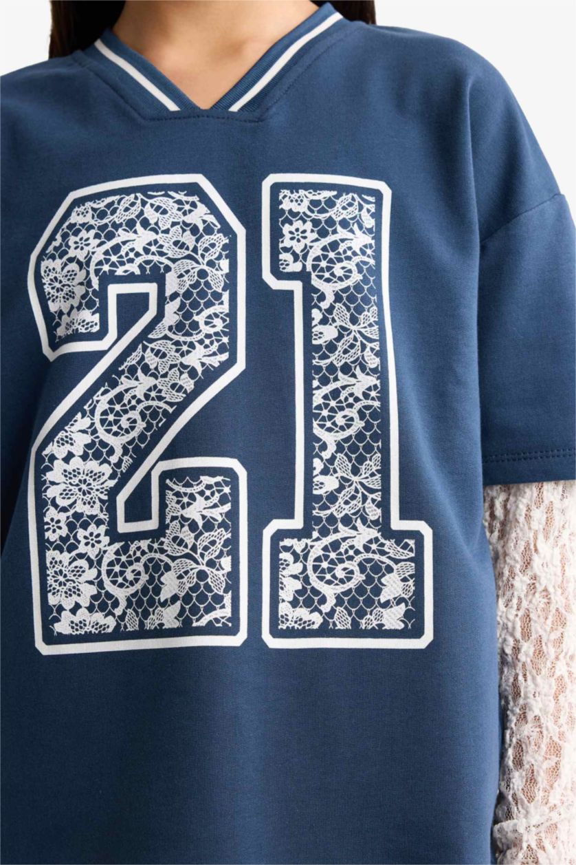 بناتي كحلي طقم بناتي تيشيرت وبنطلون سويت بانتس - قطعتين