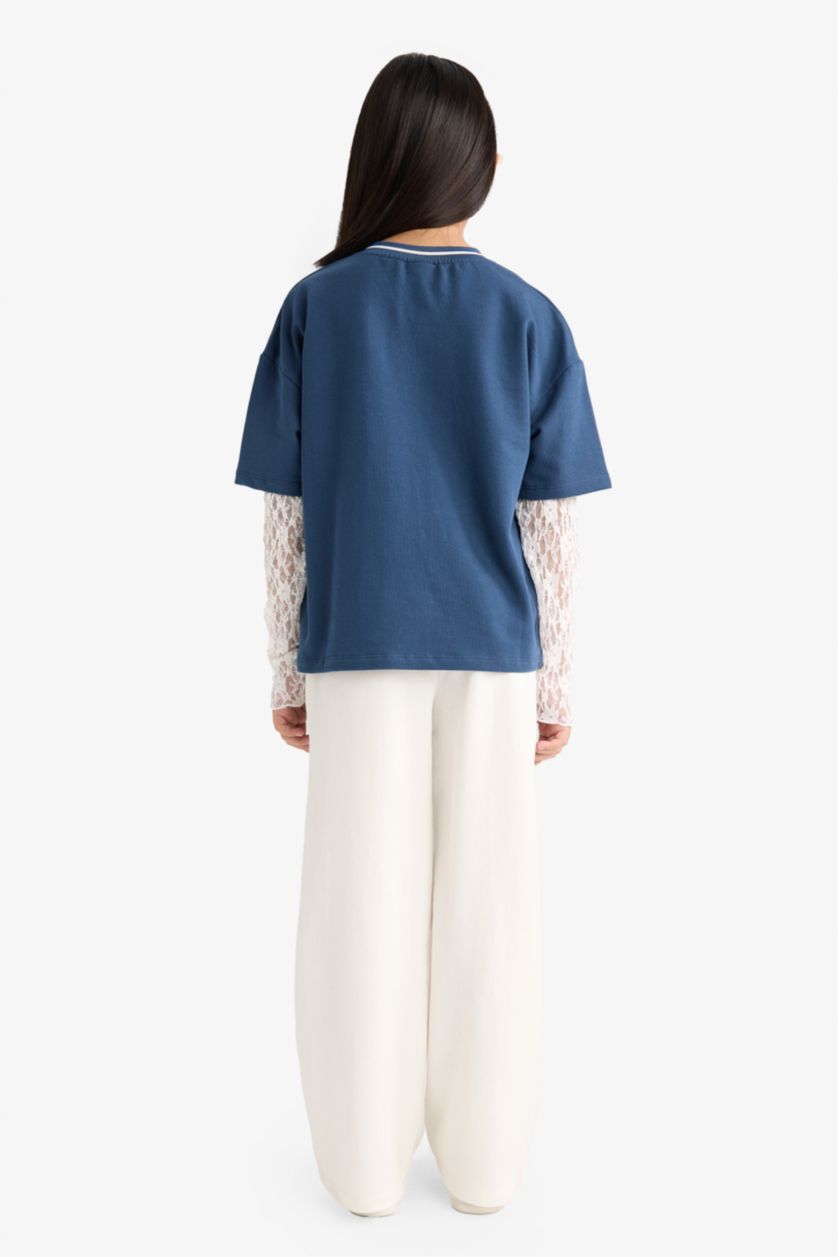 بناتي كحلي طقم بناتي تيشيرت وبنطلون سويت بانتس - قطعتين