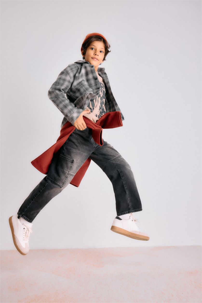 Erkek Çocuk - Genç Erkek Siyah Barrel Fit Düz Paça Jean Pantolon Erkek Çocuk