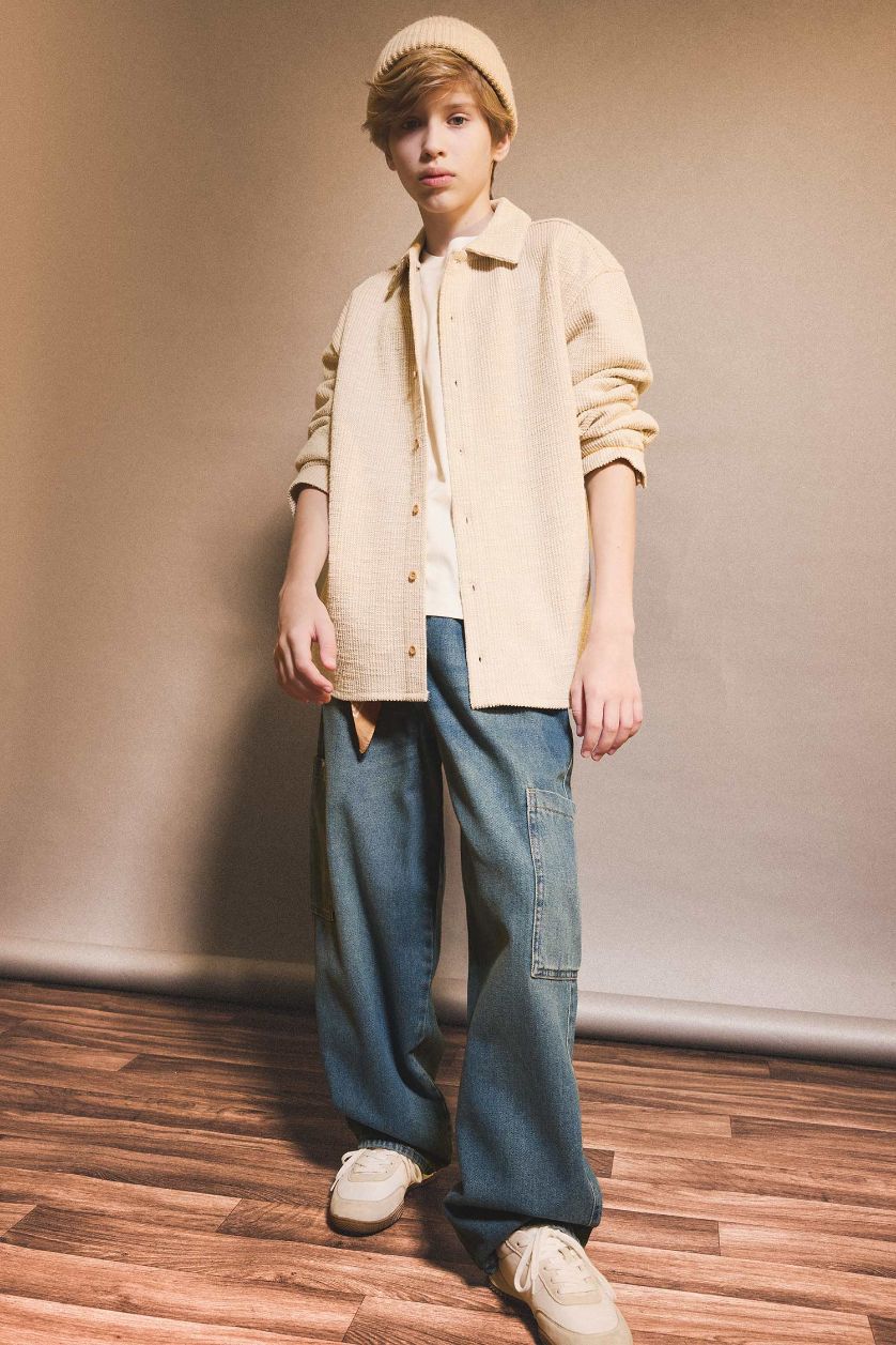 Erkek Çocuk - Genç Erkek Mavi Barrel Fit Düz Paça Jean Pantolon Erkek Çocuk