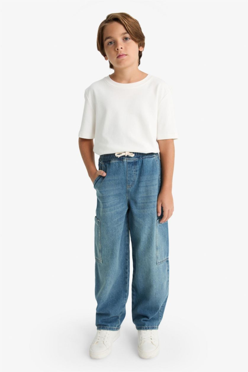 Erkek Çocuk - Genç Erkek Mavi Barrel Fit Düz Paça Jean Pantolon Erkek Çocuk