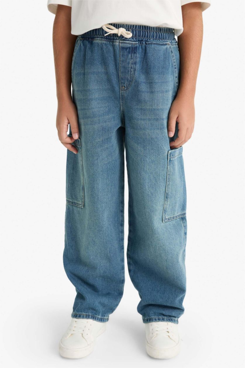 Erkek Çocuk - Genç Erkek Mavi Barrel Fit Düz Paça Jean Pantolon Erkek Çocuk