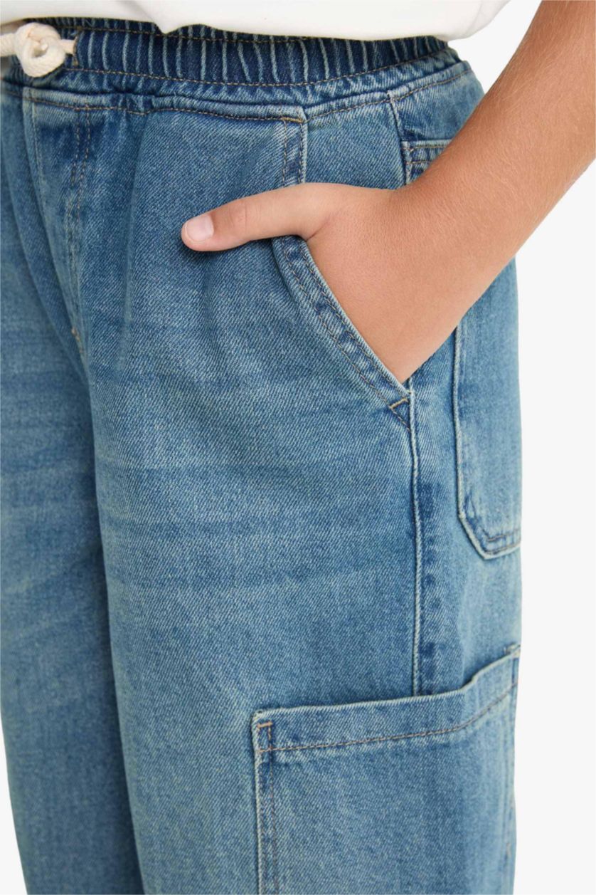 Erkek Çocuk - Genç Erkek Mavi Barrel Fit Düz Paça Jean Pantolon Erkek Çocuk