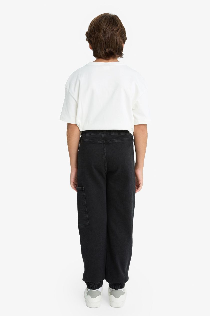 Erkek Çocuk - Genç Erkek Siyah Kargo Jogger Esnek Bantlı Paça Jean Pantolon Erkek Çocuk