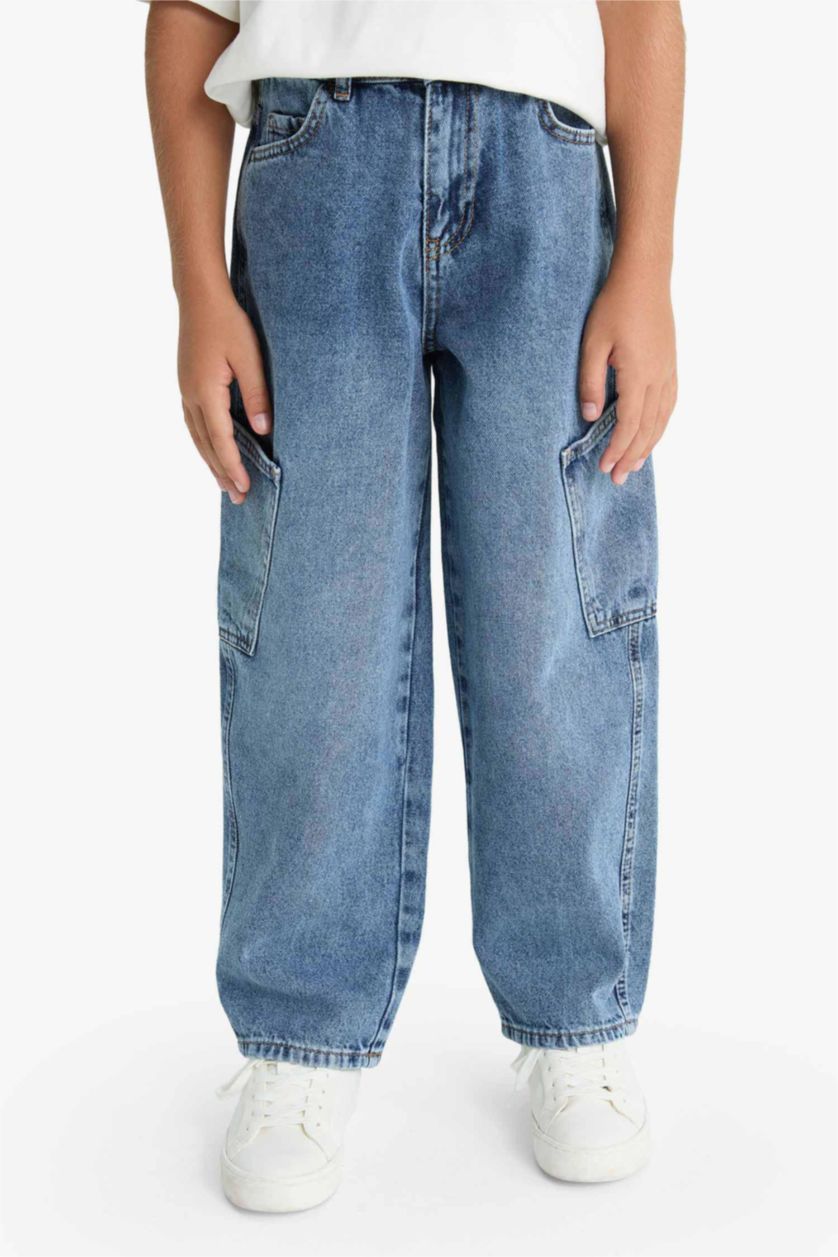 أولادي أزرق بنطلون جينز كارجو اولادي برجل عادية بجيب