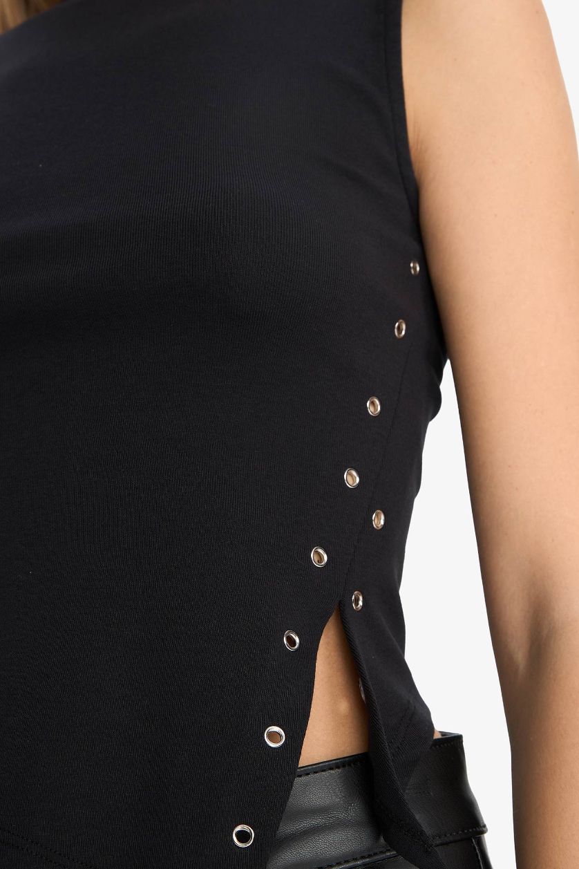 حريمي أسود بلوزة كت مخصر بياقة عريضة وفتحة