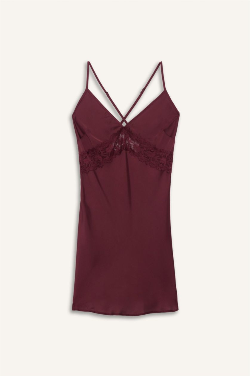 WOMAN Bordeaux Satin Woven Dress