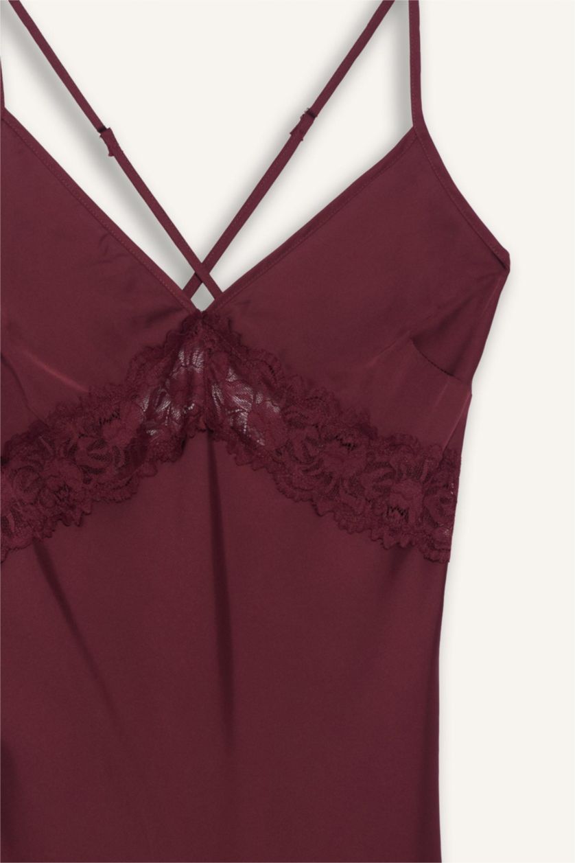 WOMAN Bordeaux Satin Woven Dress
