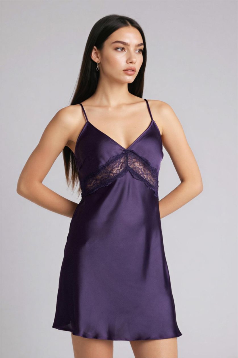 Женщины Фиолетовый Платье стандартного кроя с V-образным вырезом из сатина Fall in Love