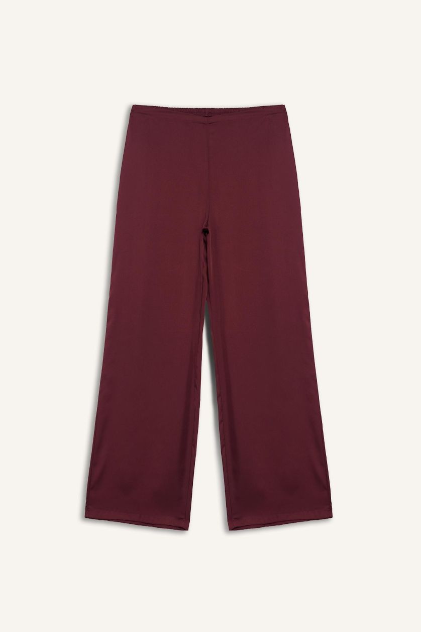 Kadın Bordo Regular Fit Uzun Boy Saten Alt