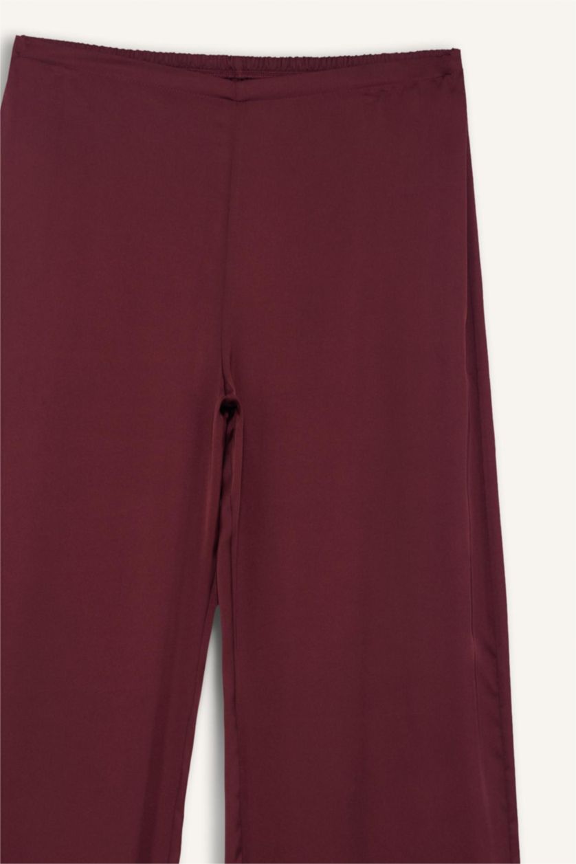 Kadın Bordo Regular Fit Uzun Boy Saten Alt