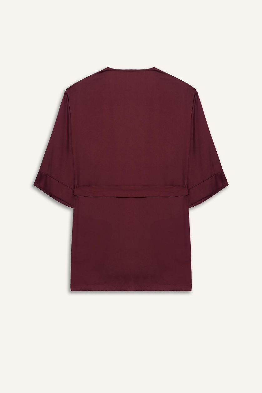 Woman Bordeaux Regular Fit Long Sleeve Woven Tops
