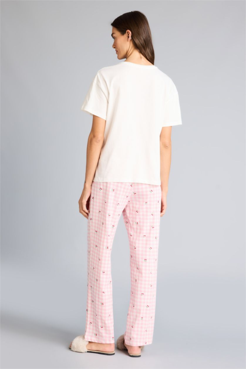 نساء زهري سيت بجامة بناتي قصة عادية نص ردن - قطعتين