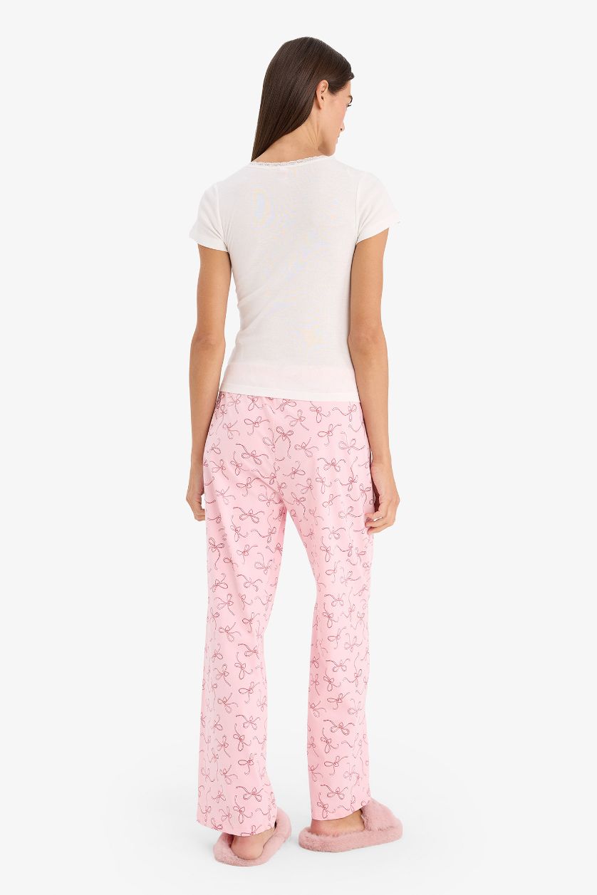 نساء زهري طقم بيجاما قصة عادية تيشيرت بأكمام قصيرة و سروال من قطعتين