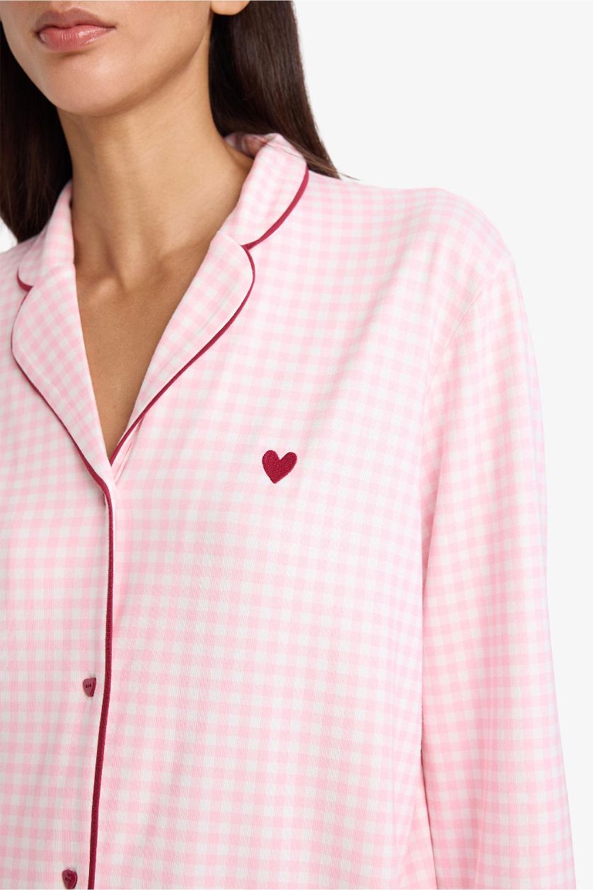 Kadın Pembe Pijama Takımı Uzun Kollu Üst Alt