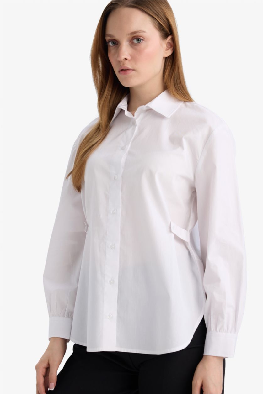 Woman White Regular Fit Cotton Long Sleeve Tunic