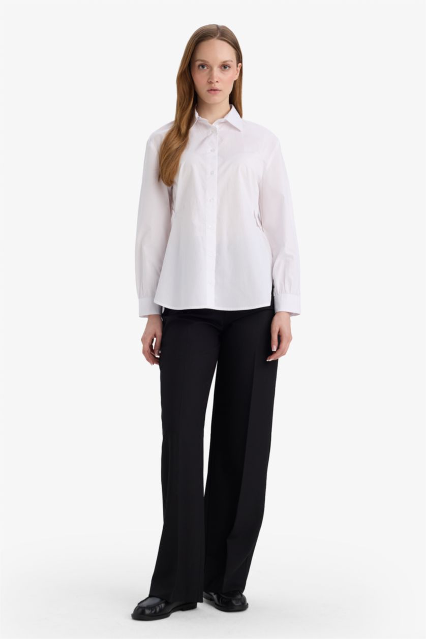 Woman White Regular Fit Cotton Long Sleeve Tunic