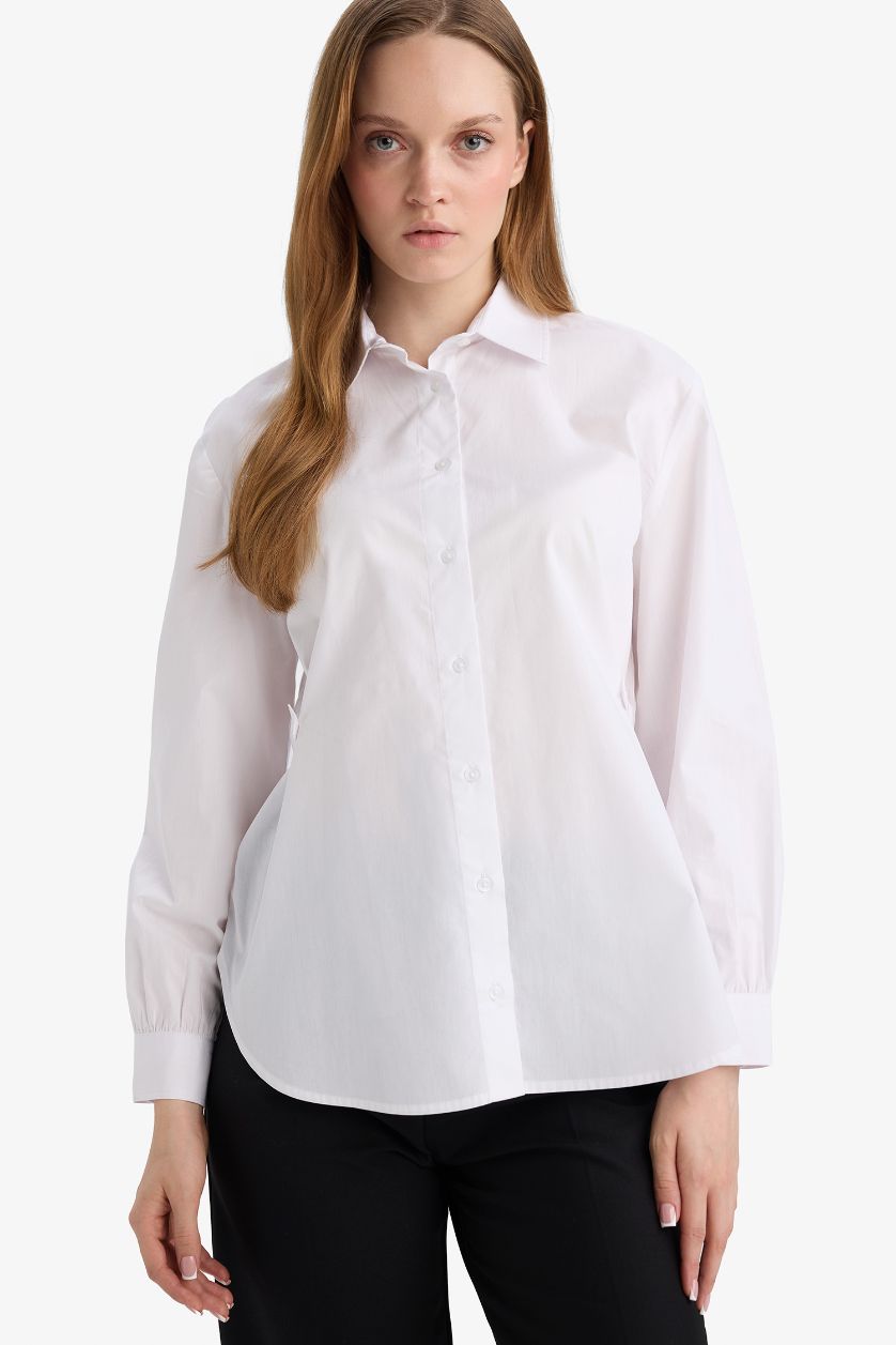 Woman White Regular Fit Cotton Long Sleeve Tunic