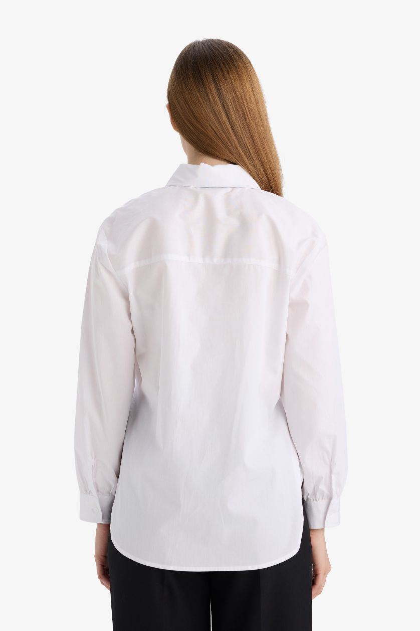Woman White Regular Fit Cotton Long Sleeve Tunic