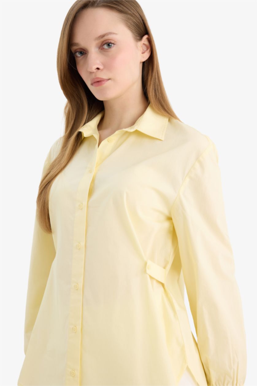 WOMAN Light Yellow Regular Fit Cotton Long Sleeve Tunic