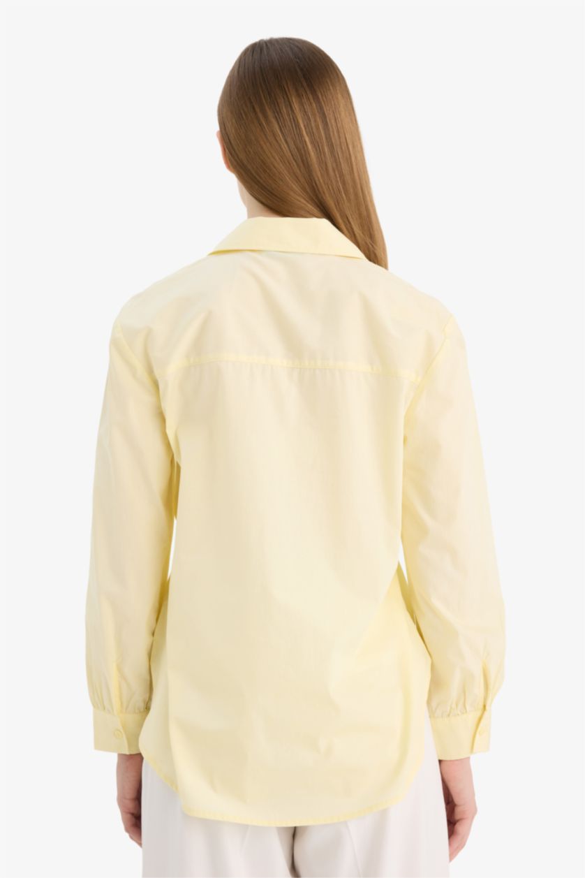 WOMAN Light Yellow Regular Fit Cotton Long Sleeve Tunic