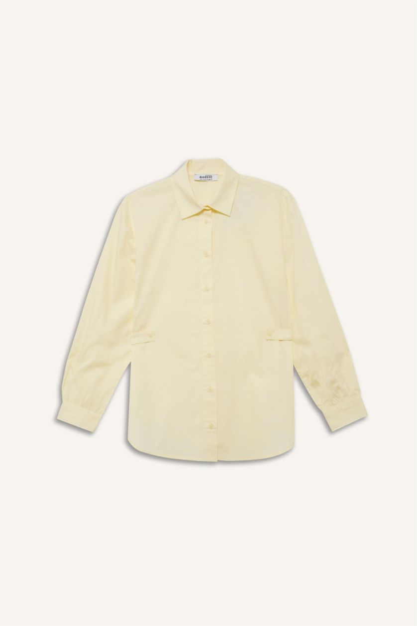 WOMAN Light Yellow Regular Fit Cotton Long Sleeve Tunic