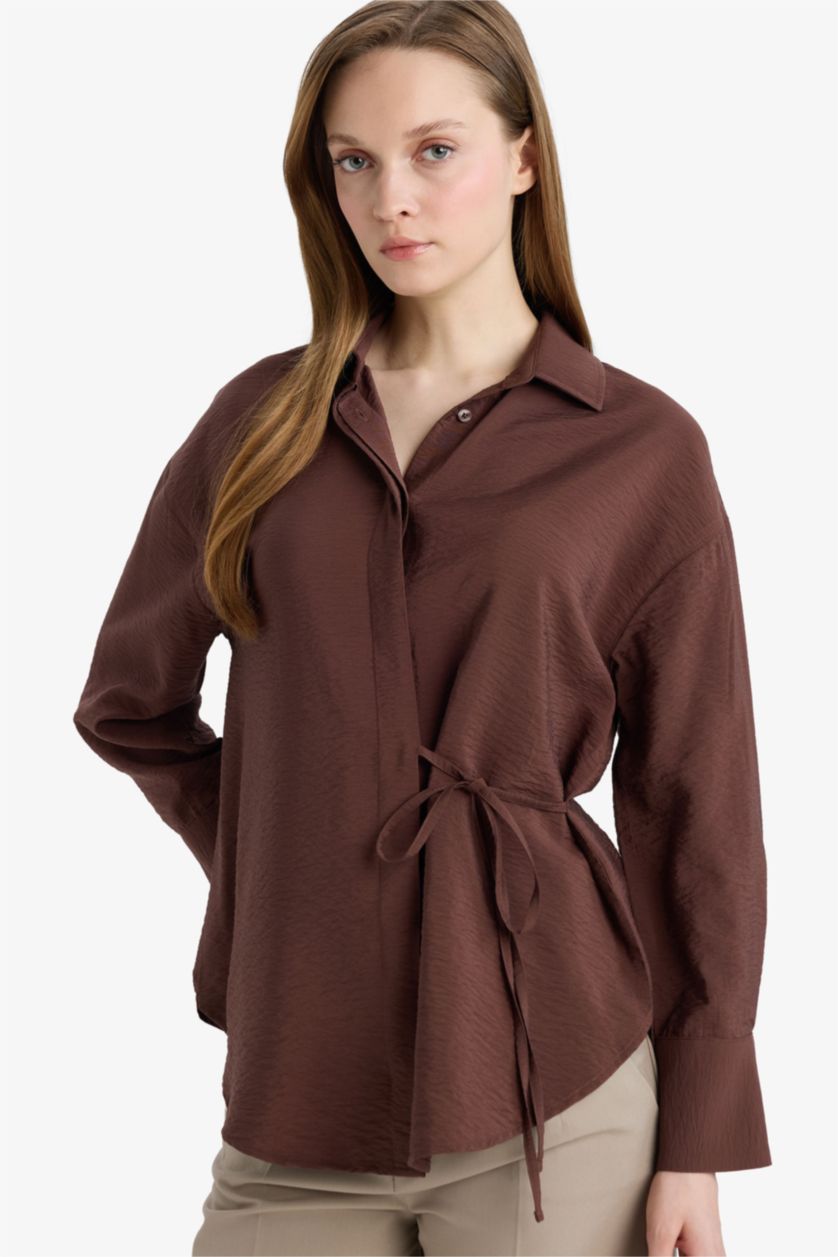 Woman Brown Regular Fit Long Sleeve Tunic