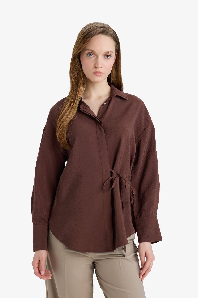 Woman Brown Regular Fit Long Sleeve Tunic