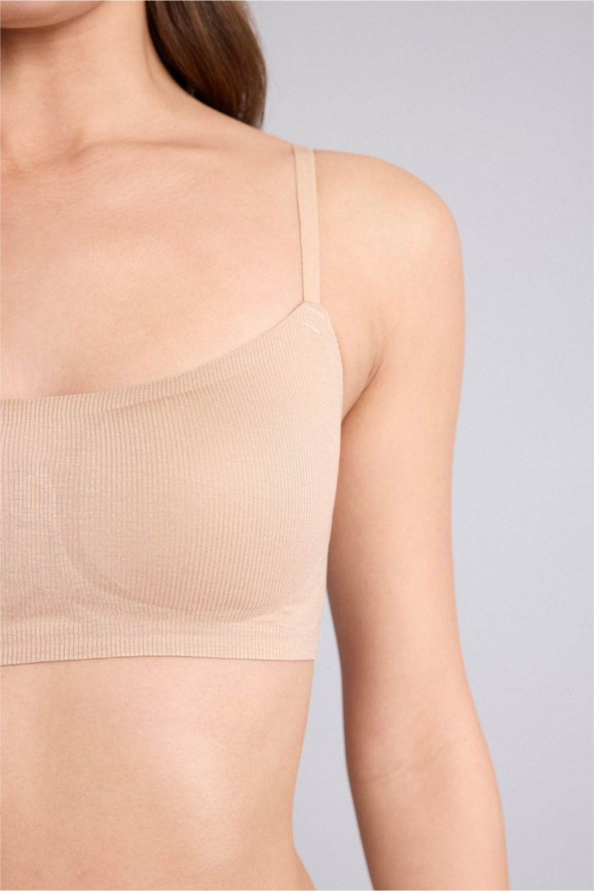 Женщины Бежевый Хлопковый бюстгальтер для футболки без косточек со съемными чашечками и вкладышами