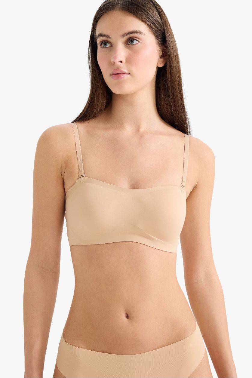 Женщины Бежевый Бюстгальтер без бретелек без косточек со съемными чашечками и съемными вкладышами