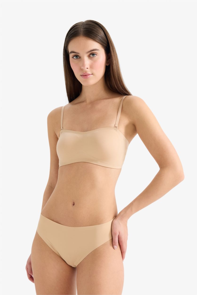 Женщины Бежевый Бюстгальтер без бретелек без косточек со съемными чашечками и съемными вкладышами