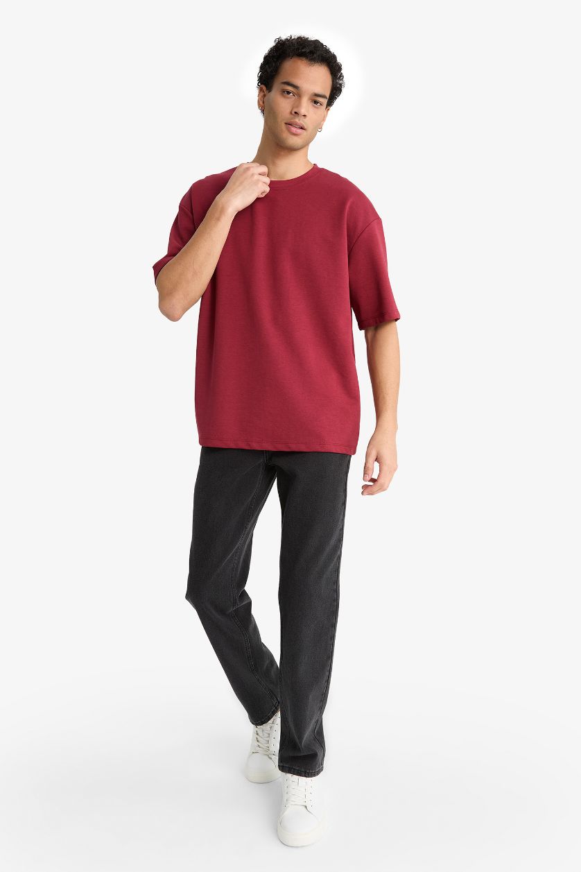 HOMME Bordeaux T-shirt oversize à manches courtes et col rond