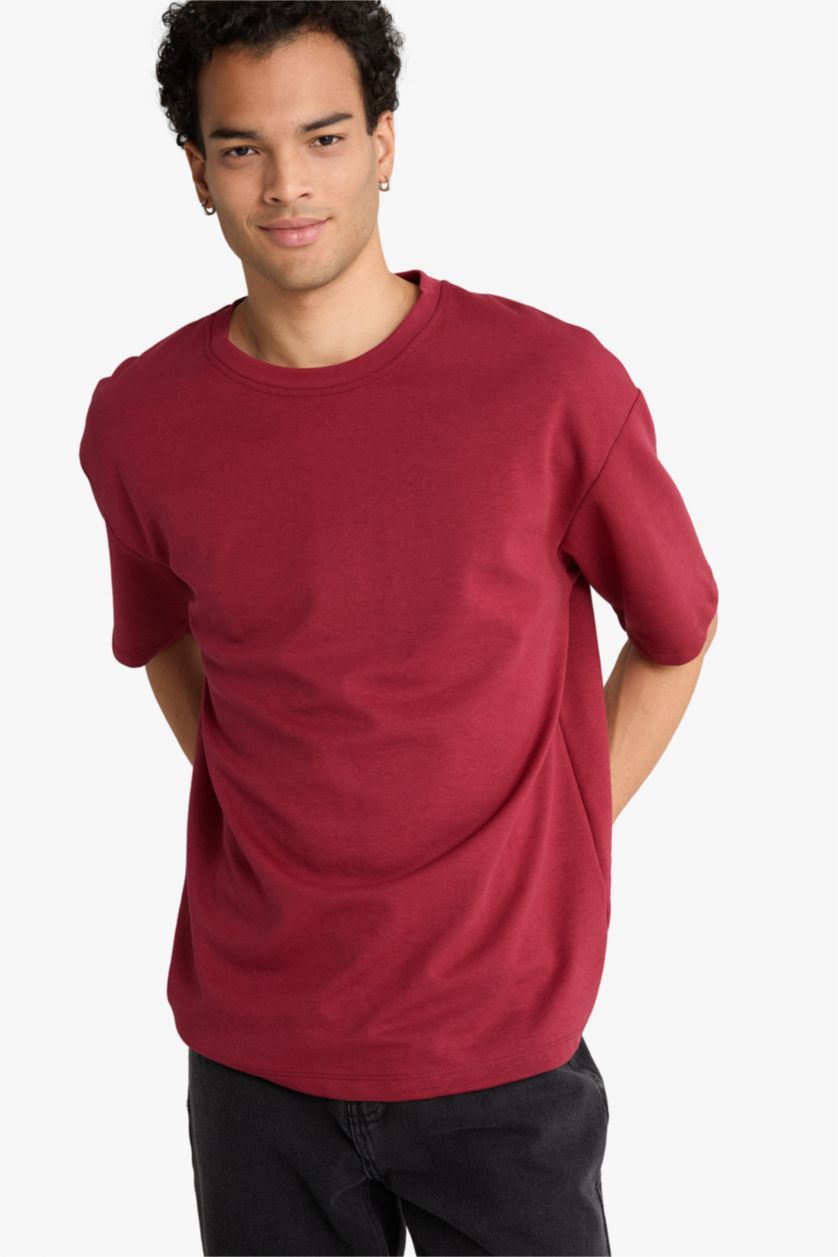 HOMME Bordeaux T-shirt oversize à manches courtes et col rond