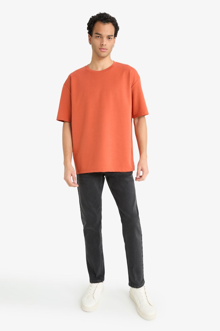 Erkek Koyu Turuncu Nefes Alabilen Oversize Tişört