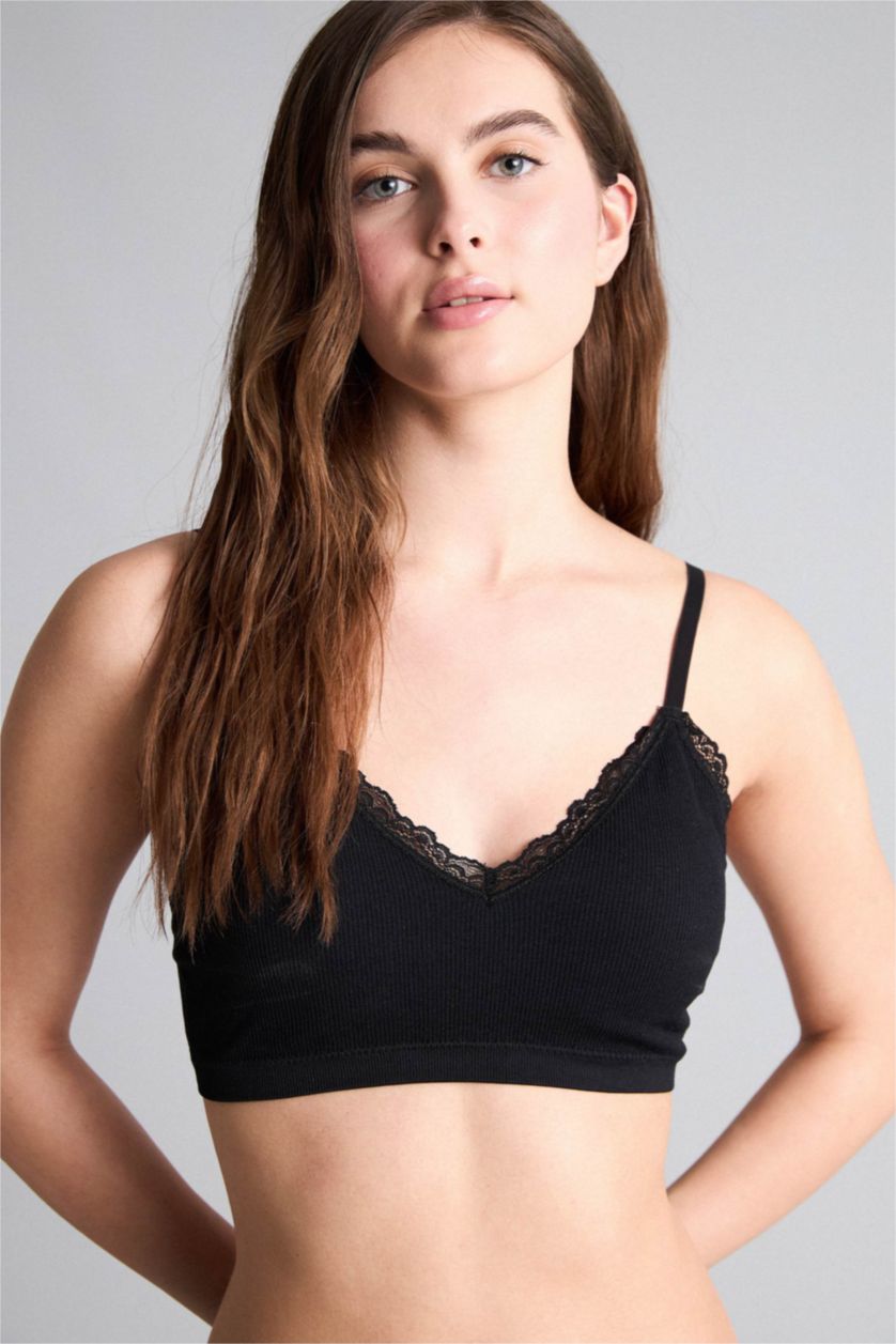 WOMAN Black Lace Detail Removable Cup Removable Padded T-Shirt Bra