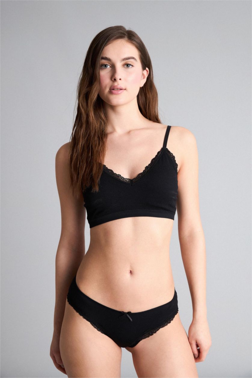 WOMAN Black Lace Detail Removable Cup Removable Padded T-Shirt Bra